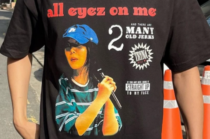 A shirt featuring Min and phrases she declared during the press conference 